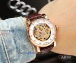 Perfect Replica Vacheron Constantin Traditionnelle White Skeleton Dial Rose Gold Case Brown Leather 40mm Watch